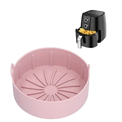 Imagen de Cesta de Silicona para Freidora Aire, 16cm 20 ℃ 220 Bandeja Eléctrica Reutilizable Redonda Accesorio,Repuesto Revestimientos Papel(Rosa)