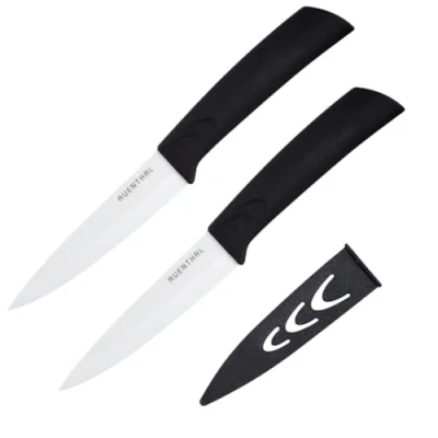 Imagen de Amefa AUENTHAL Juego de 2 Cuchillos cerámica, Extremadamente Afilados, Mango ergonómico, Incluye Protector Hoja, Cuchillo pelador, Cocina, plástico, Blanco, Longitud la