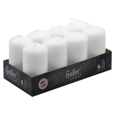 Imagen de Hofer Velas Pilar Cilíndricas 4,5 x 9 cm Larga duración 12 Horas Cera antigoteo, Sin Olor Calidad de la UE (Blanco, 8)