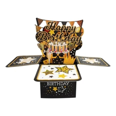 Imagen de Tarjeta de Cumpleaños 3D Desplegable, para Hombres, con Sobre y Felicitación en Blanco, Plegable Unica Hecha a Mano Familiares Amigos