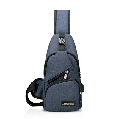 Imagen de FANDARE Nuevo Bolsa de Pecho Unisexo Deportiva Hombro Hombres Mujeres Mochila con USB,para Acampada,Viaje,Ciclismo,Senderismo Impermeable Poliéster Azul