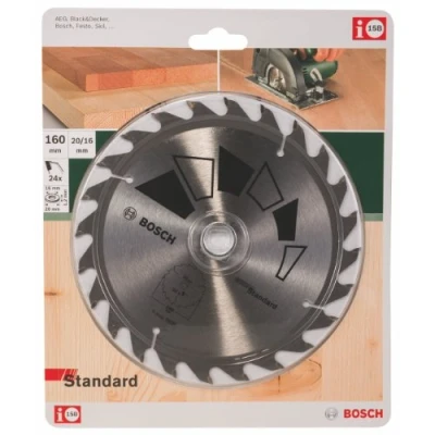 Imagen de Bosch 1x Hoja de Sierra Circular Standard (para Madera, Ø 160 x 2.2/1.5 20/16 mm, 24 Dientes, ATB, con Anillo Reducción 16 Accesorios Sierras Circulares)