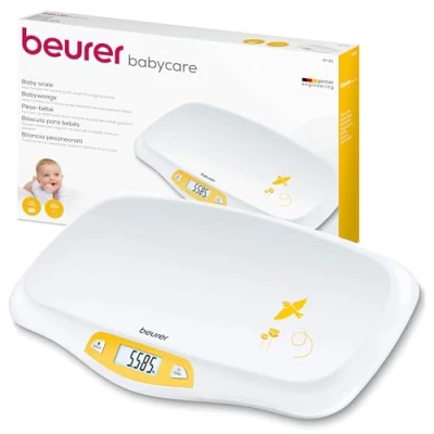 Imagen de Beurer BY 80 Báscula para bebés, con superficie curvada y segura, capacidad de 20 kg, función tara retención bebés que patalean, medición visualización en pasos 5 g