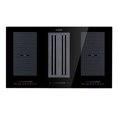 Imagen de Klarstein Full House Placa de inducción con extractor humos integrado, 4 fogones, Conservación del calor, Extracción 271 m3/h, Temporizador, Mecanismo bloqueo, Táctil, 90 cm, Negro