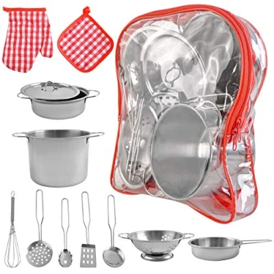 Imagen de ISO TRADE Juego de Cocina Infantil con ollas y sartenes Acero Inoxidable 9438
