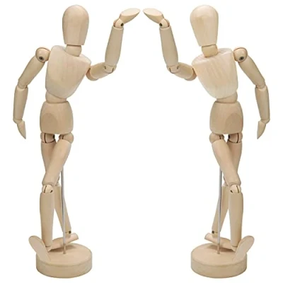 Imagen de Kurtzy Muñeco Madera Articulado 30,5 cm Cuerpo Humano Hombre y Mujer Maniquí Dibujo con Base (Pack de 2) Articulaciones Flexibles Bocetos Pintar Decor del Hogar