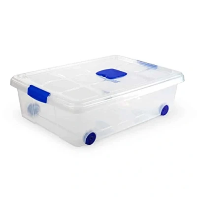 Imagen de AC Caja de ordenación con Tapa y Ruedas plástico Transparente Nº 6. Contenedor para almacenar Juguetes, Libros, Ropa, Mantas. Capacidad 31 litros. Dimensiones Aprox.: 18,5 x 60,3 43 cm