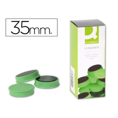 Imagen de Q Connect Imanes Para Sujeción Ideal Pizarras Magnéticas 35 Mm Verde Caja De 10