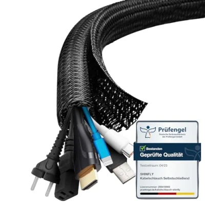 Imagen de shinfly 13mm 3m Organizador de Cables, Manguito Cable Auto, Recoge Cables Mesa Escritorio, Cierre Ocultar Cubre para TV PC, Negro