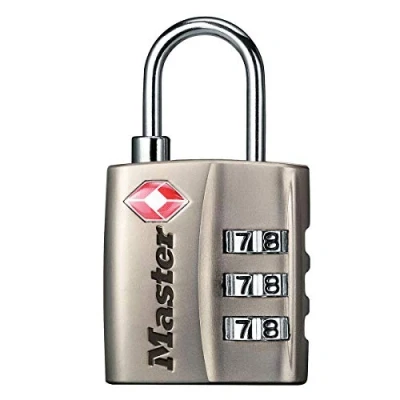 Imagen de Master Lock 4680EURDNKL Candado para Equipaje Aprobado por la TSA con Combinación, Níquel, 5.5 x 3 2.6 cm
