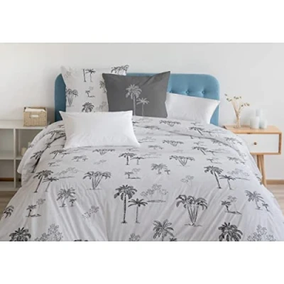 Imagen de Home Passion Funda nórdica de 3 Piezas 100% algodón 57 Hilos 2 Personas 220 x 240 cm TINGHIR Blanco Y Gris