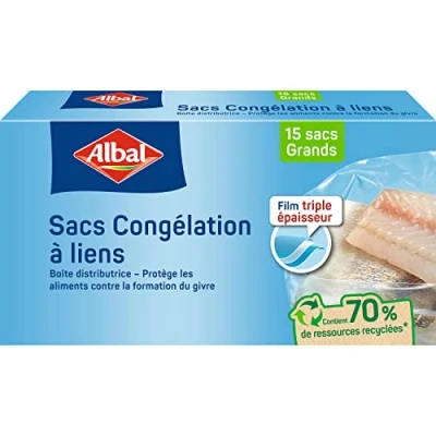 Imagen de Albal 15 bolsas de congelación con enlaces Modelo grande 6L Triple grosor Caja dispensadora 70% recursos reciclados