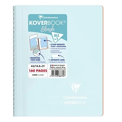 Imagen de Clairefontaine 366772C Koverbook Blush Cuaderno de espiral (160 páginas desmontables, 14 x 8 21 cm, 90 g, con rayas, tapa polipropileno), color azul y coral