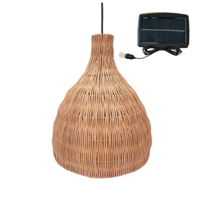 Imagen de Lámpara solar BELLA de ratán natural con cable híbrido red y 5 m longitud