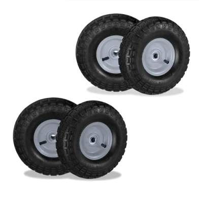 Imagen de Relaxdays 4 Ruedas de Carro, 4.10/3.50 4, Neumáticas, Eje 16 mm, 136 kg, Llantas Acero, 260 x 85 Negro y Gris, Caucho