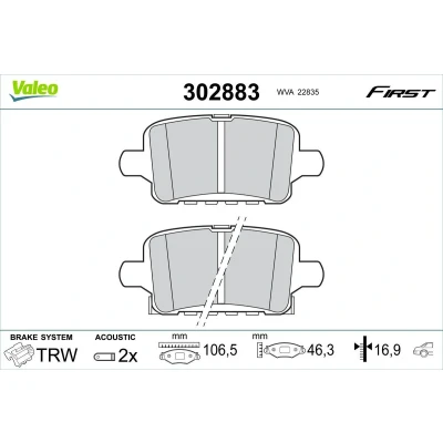 Imagen de VALEO 302883 Juego de pastillas freno Eje trasero con contacto avisador desgaste sin tornillos, Chapa antichirridos OPEL: Insignia B Grand Sport