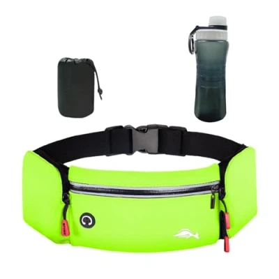 Imagen de Balakaka Riñonera Running Deportiva Hombre Mujer con Botella de Agua, Cinturon Conector para Auriculares, Impermeable Multifuncional Bolso Cintura Portabotellas, Verde Fruta
