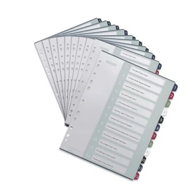 Imagen de Leitz Separadores A4, 10 unidades, 1 12, 12 separadores, portada rotulable, extraancha, polipropileno, estilo, multicolor, 12380000