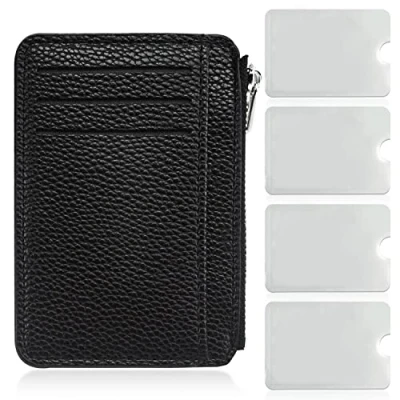 Imagen de PFLYPF 1 pieza de Negro PU cartera cuero, anti clonación blindaje RFID protección cartera, adecuado para el almacenamiento tarjetas crédito / transporte llaves,