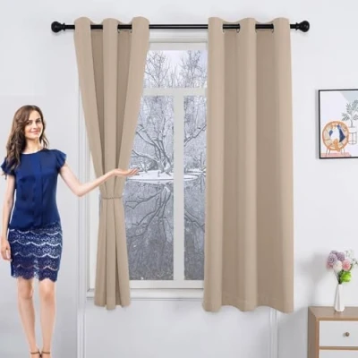 Imagen de GAIFNAG Cortinas Salon Moderna 200 x 240 cm Frio y Calor Opacas 100%, Termicas Aislantes Dormiotorio para Fiesta, Telón de Fondo, Caqui