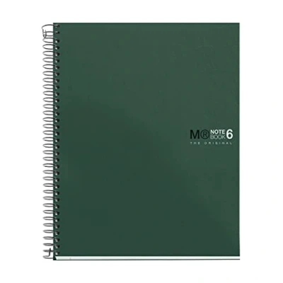 Imagen de Miquelrius Cuaderno A5 Notebook The Original, 6 franjas de colores, Cubierta polipropileno opaco, Tamaño 148 x 210 mm, 2 Taladros, 150 Hojas 70 g/m², Cuadrícula 5 Color Verde Kaki