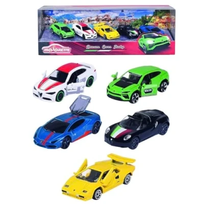 Imagen de Majorette Coches Dream Cars Italy 5 Italianos de Juguete en un Set Regalo, 7,5cm, Fabricados Plástico y Metal, Ruedas Giro libre Suspensión (212053178)