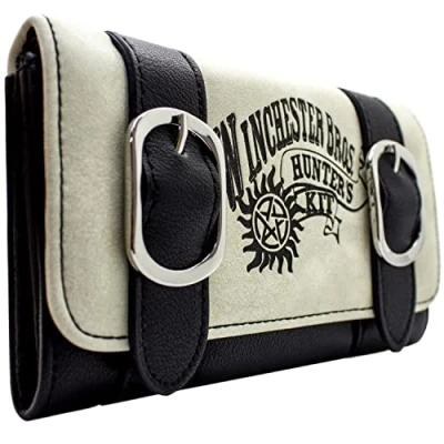 Imagen de Supernatural Sam &amp; Dean Kit de Cazadores Monstruos Cartera Tri Fold Bolsillo para Monedas Tarjetero, Beige