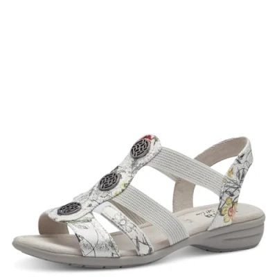 Imagen de Jana Softline 8 28165 42 149 White/Flower Flache Sandale Komfortable Mehrweite Alltagsschuh Festlich Elegant, Sandalias Planas Mujer, Blanco Flor, 39 EU Ancho