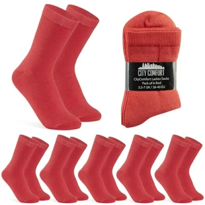 Imagen de CityComfort Calcetines de Pantorrilla para Mujer, Set 6 o 12 Unidades (Rojo Pack)