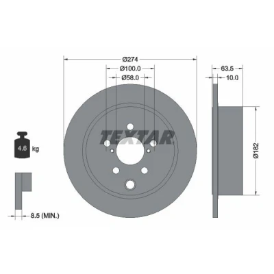 Imagen de TEXTAR PRO 92262003 Disco de freno 274 10 05/08 100 macizo revestido sin perno sujeción rueda, buje rueda SUBARU: Forester IV, XV I