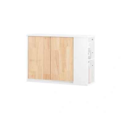 Imagen de SoBuy Armario de Pared para Baño Almacenamiento con 2 Puertas y Compartimentos Abierto Blanco 68 x 20 48 cm BZR144 WN ES