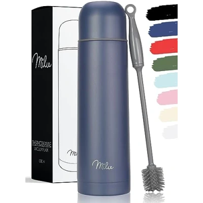Imagen de Milu Termo de 1 L, 750 ml, 500 acero inoxidable, 100% a prueba fugas, doble pared aislante (azul marino, ml)