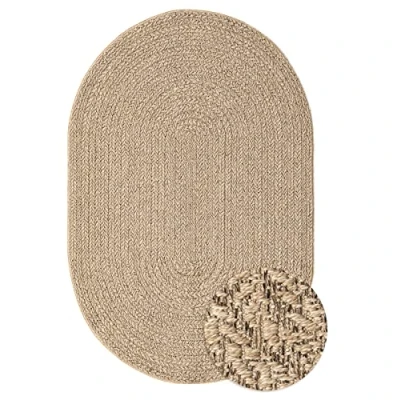 Imagen de the carpet Kansas Alfombra para Exterior e Interior con Aspecto de Yute Natural, Resistente a la Intemperie, Apta Patio y jardín, Naturaleza, 140 x 200 cm Oval