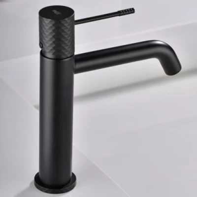 Imagen de IMEX Grifo Monomando Lavabo Baño Mezclador Agua Fria y Caliente para Acero Inoxidable Ahorro de sobre Encimera Serie Génova Color Negro Mate