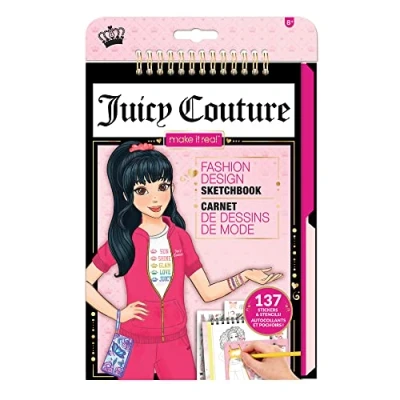 Imagen de Make It Real Juicy Couture Cuaderno de bocetos con plantillas y calcomanías para creatividad, kit diseño moda niños, regalos niñas