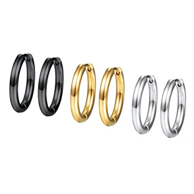 Imagen de PROSTEEL Mujer Unisex Hombre acero inoxidable, 3 Piezas de Conjunto Pendientes Aro para 16mm Dorado Negro Plateado