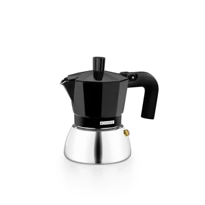 Imagen de Monix Induction Inox Cafetera Italiana de Aluminio y Acero Inoxidable, 3 tazas capacidad, Mango termorresistente, Fácil Lavar, Apta para todo tipo Cocinas incluida Inducción, color negro