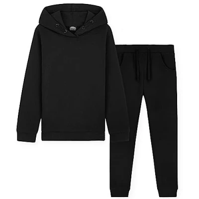 Imagen de CityComfort Conjunto de 2 Piezas Sudadera con Capucha y Pantalon Chandal Para Niño 100% Algodon (Negro, 7 8 años)