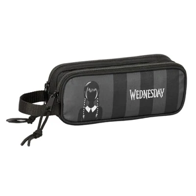 Imagen de Safta Wednesday Portatodo Doble Niño, Estuche Infantil, Ideal para Niños en Edad Escolar, Cómodo y Versátil, Calidad Resistencia, 21x6x8 cm, Color Negro