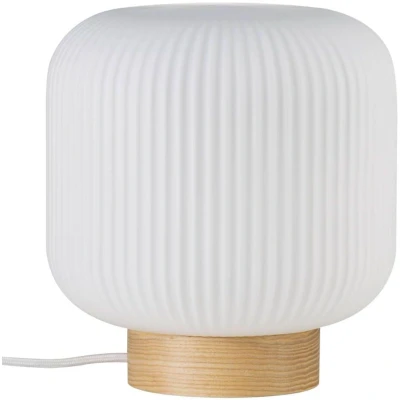 Imagen de Lámpara de mesa Milford, E27, IP20, cristal blanco ópalo, base marrón