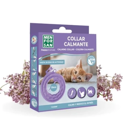 Imagen de MENFORSAN Collar calmante para Gatos con Valeriana Natural Calma y Reduce el Estrés Efecto 30 días Largura 33 centímetros Ajustable