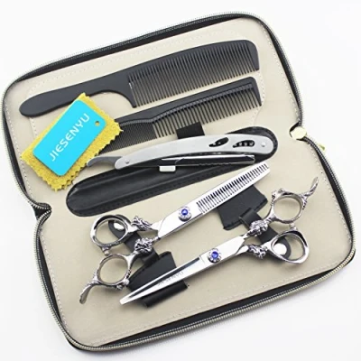 Imagen de JIESENYU tijeras profesionales, de peluquería, para cortar el pelo, peluquero, barbero, 15,24 cm, acero inoxidable, color plata