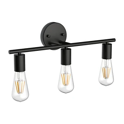 Imagen de Klighten Aplique Espejo Baño Vintage con 3 Luces, Lámpara de Hierro Negro, Pared, Luz Baño, Largo: 48cm/18,9 Pulgadas, Casquillo E27, Bombilla no Incluida