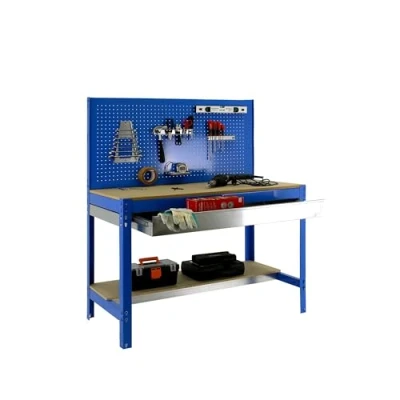 Imagen de SimonRack Banco de Trabajo Taller, Capacidad Carga 600 kg, 1445x1210x610 mm, Mesa Trabajo, 1 Cajón, Azul/Madera BT2