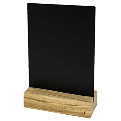 Imagen de HMF 46450 Pizarra acrílica con pie de madera Soporte en T DIN A6 Negro