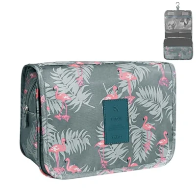 Imagen de Neceser de Maquillaje Grande, Bolsa Aseo Impermeable, Makeup Bag, con Gancho Colgante para Hombre y Mujer Accesorios Viaje, flamencos, L