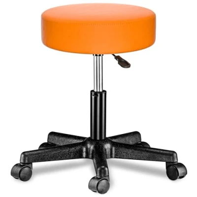 Imagen de CASARIA® Taburete Ruedas Altura Regulable 46 60cm Giratorio 360 Acolchado 10cm Redondo Ø 35cm Naranja