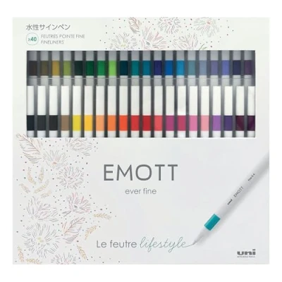 Imagen de Uni ball Emott Mitsubishi Pencil Estuche de 40 rotuladores Para escribir, dibujar, dibujar en estilo. Punta fina 0,4 mm colores, CF PEMSY/40 001