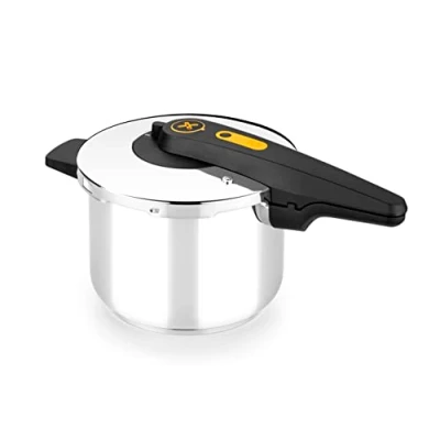 Imagen de BRA Excellent Olla a Presión Rápida de Fácil Aberura 6 Litros, Fabricada en Acero Inoxidable 18/10, Con 2 Programas Cocción y Sistema Bloqueo Apertura, Apta para Todo Tipo Cocinas