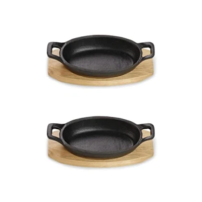 Imagen de ECHTWERK Fuente de hierro fundido, Cazuela con tabla para servir, Sartén asar, Ya cocida, Apta hornos, parrillas, barbacoas e inducción, Ideal Edición pequeña, 2 uds.